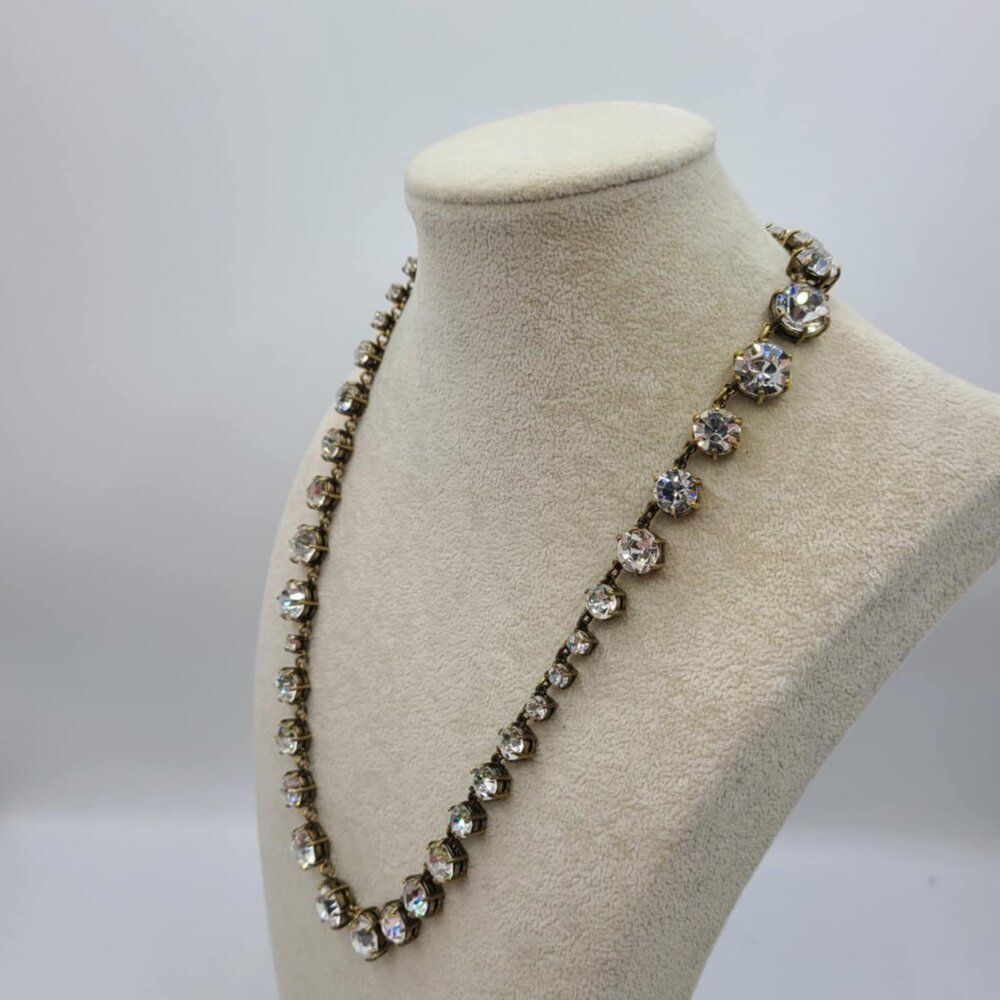 J Crew Antique Brass With Clear Crystal Necklace - Picture 9 of 13